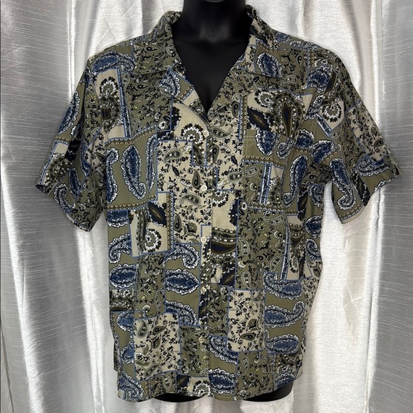 Bobbie Brooks Paisley Button Up Short Sleeve Top Collar V Neck Women’s 22W/24W - Picture 1 of 6